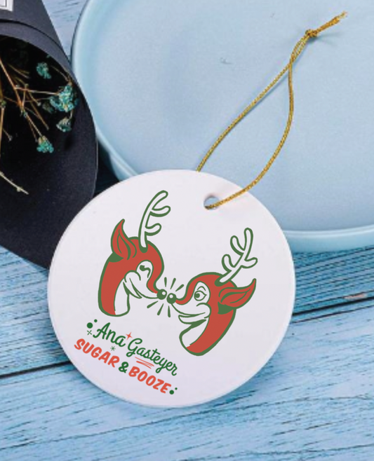 Ceramic Ornament / Kissy Nosey Reindeer