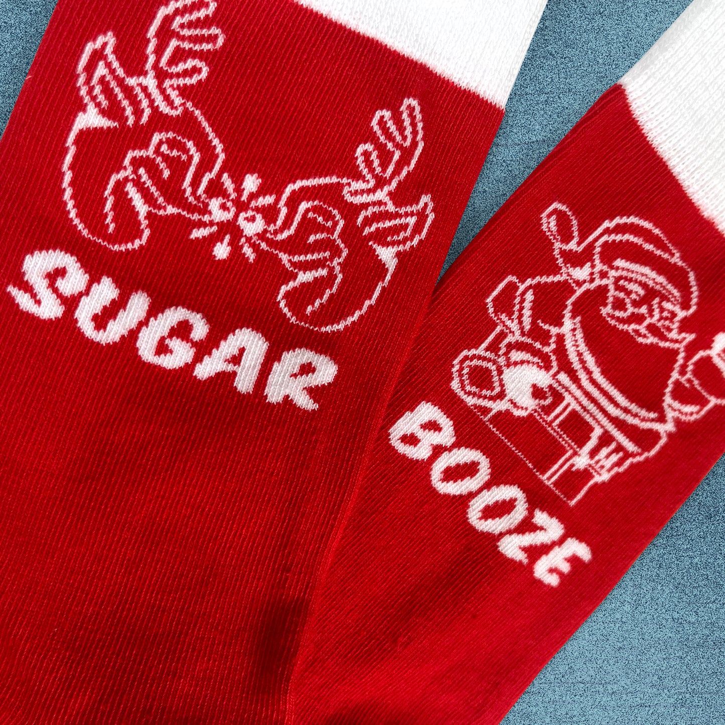 Knit Socks / Red & White Opposing Sugar & Booze